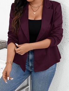 SHEIN Essnce 大尺碼優雅通勤西裝外套 - 中紫紅色 - 查看 4