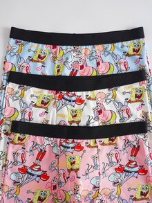 SpongeBob SquarePants | SHEIN Men's Cartoon Print Elastic Waist Casual Boxer Briefs - Multicolor - View 4