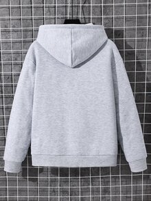 SHEIN 青少年男孩休閒麻灰色半開襟連帽衛衣，適合秋冬返校季 - 淺灰色 - 查看 6
