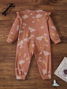 HARRY POTTER X SHEIN Baby Girl Cartoon Print Casual Daily Jumpsuit - Apricot - View 2