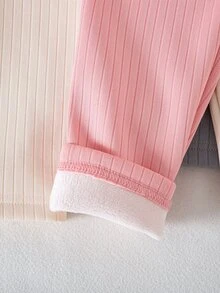 秋冬針織少女寬羅紋加厚複合面料杏色灰色粉色黑色純色4件套多件式穿搭極簡時尚百搭緊身褲套裝少女必備 - 彩色 - 查看 7