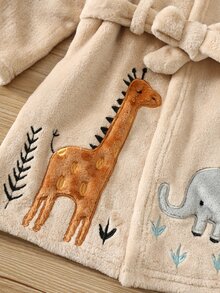 SHEIN Baby Boy Autumn/Winter Cute Embroidered Hooded Robe Loungewear - Apricot - View 4