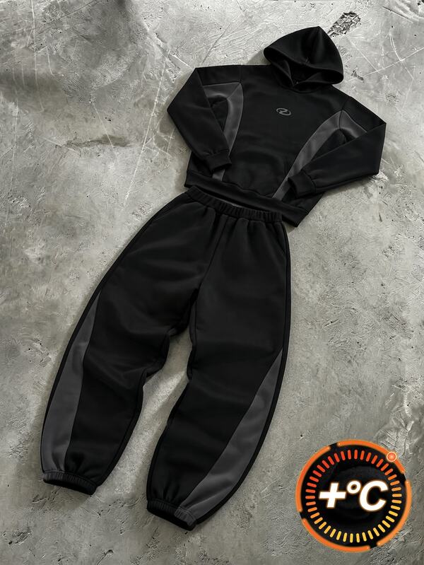 Bộ 2 món áo hoodie chui đầu dài tay phối màu thời trang nam thiếu niên, phong cách casual cool thoải mái, đi kèm quần ống rộng dáng tapered, chất vải đứng form, phù hợp thể thao, mặc thường ngày và streetwear, xuân/thu/đông
