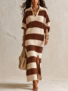 LUMIGAL Women's Colorblock Casual Daily Summer Knit Dress - Khaki - View 6