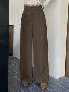 DAZY Celana Panjang Wanita Kasual dengan Saku untuk Pakaian Kerja dan Kantor Sehari-hari di Musim Gugur - Coklat - View 5