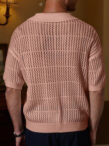 Manfinity Homme Top de punto hueco de unicolor para hombre - Rosa Pálido - Ver 2