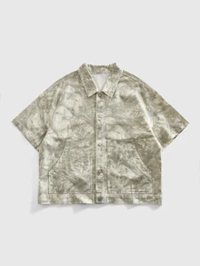 ROMWE MEN Washed Loose Casual Versatile Denim Shirt Plus Size For Men - Beige - View 6