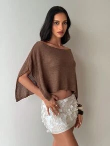 Aloruh 女款夏季海灘度假比基尼罩衫 波希米亞風優雅套頭上衣 手編織性感透視針織衫 - 咖啡棕 - 查看 4