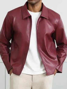 HUEFORM Men's Old Money Purplish-Red Loose-Fit Cropped Lined Jacket, Suitable For Social Media And Street-Style, Gifts For Boyfriend - Burgundy - View 8