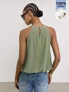 Maija Women's Korean Style Fashion Solid Color Pleated Top For Vacation - Army Green - View 4