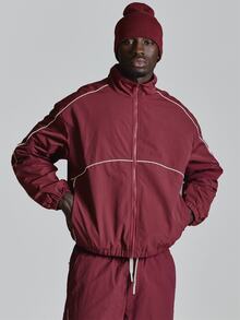 Musero Funnel Neck Nylon Track Jacket Binding Detail Mesh Lined Co Ord Jacket Only Autum Winter Essentials - Burgundy - View 2