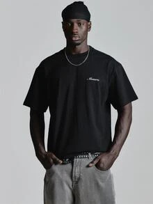 Musero Oversized Drop Shoulder Graphic Tshirt "If Nothing Changes"Crew Neck Autum Winter Essentials - Black - View 2