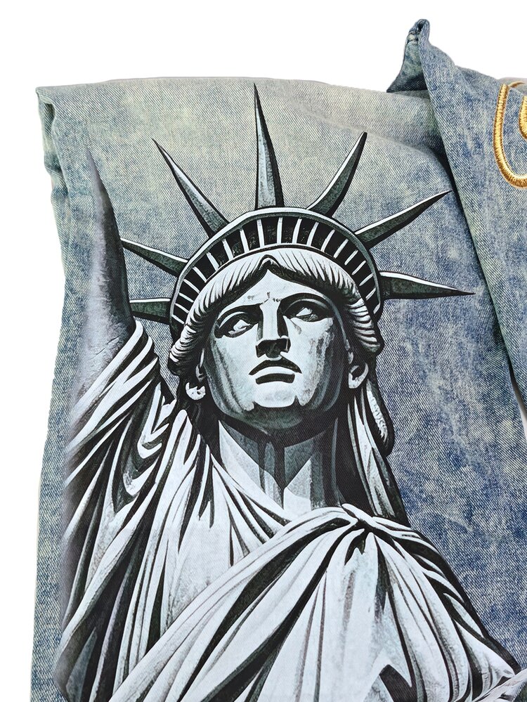 Manfinity EMRG Men's Statue Of Liberty Print Washed Loose Wide Leg Jeans, Y2K Hip Hop Streetwear Baggy Denim Pants - Baby Blue - View 6