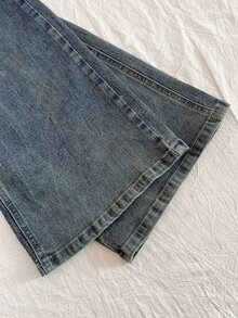 Elamini Women's Casual Denim Flare Pants With Waist Ring Connector - Blue - View 6