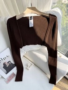 Solflare Plus Size Women's Solid Color Casual Versatile Daily Cardigan - Brown - View 3