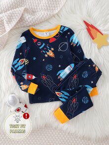 Boys' Car Print Long Sleeve Long Pants Snug Fit Loungewear - Multicolor - View 3