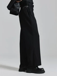 Musero Straight Leg Tailored Pants Buckle Detail With Silver Hardwear Belt Loops And Back Welt Pockets Co Ord Trousers Only Autum Winter Essentials - Black - View 3
