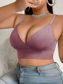 SHEIN 1件大尺碼女款純色舒適休閒內衣 - 棕色 - 查看 1