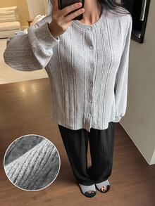 DAZY Women's Solid Color Long Sleeve Top And Pants Casual Daily Homewear Set - Grey - View 3