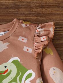 HARRY POTTER X SHEIN Baby Girl Cartoon Print Casual Daily Jumpsuit - Apricot - View 5