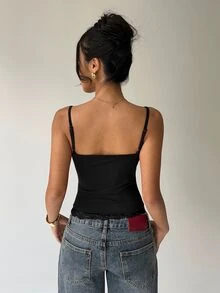 Aloruh 女款夏季休閒日常通勤簡約百搭素色撞色蕾絲修身短版背心 2件組 - 彩色 - 查看 11