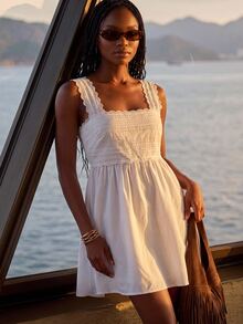 CAJUNI Women's Sweet Fashion Lace Dress For Dating And Birthday - White - View 3