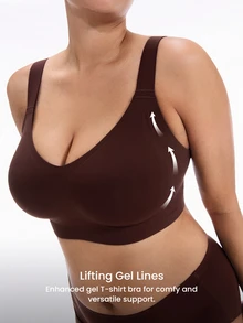 LUVLETTE Plus Chocolate Wireless Full Coverage Seamless Side Support Lounge Bra Bralette Bra No Show Underwear Workout Sports Sticky Basic SizeFreedom Bra - Chocolate Brown - View 3