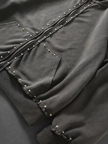 ROMWE MEN Street Life Men's Rhinestone Casual Versatile Daily Wear Hoodie - Grey - View 6