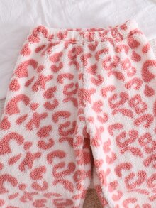 2pcs/Set Young Girls Pajamas, Pink Leopard Print Long Sleeve Long Pants Casual Minimalist Zipper Fleece Pajama Set, Loungewear Autumn Winter - Pink - View 6