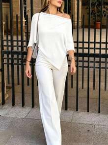 SHEIN PariChic Women's Solid Color Casual Daily Knit Top - White - View 4