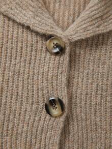 SHEIN Fall Winter Lapel Collar Button Front Knit Cardigan, Casual Loose Outerwear With Pockets - Camel - View 3