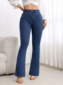 Flexra Tall Women's Sexy Casual Stretch Commute Date Versatile All-Match Flare Denim Jeans - Dark Wash - View 4