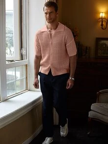 Manfinity Homme Top de punto hueco de unicolor para hombre - Rosa Pálido - Ver 6