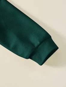 SHEIN 大學風休閒純白色領口前開長袖連身褲，舒適百搭極簡設計，適合秋冬穿著 - 墨綠色 - 查看 6