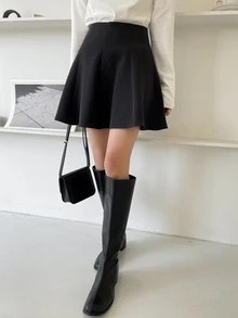 DAZY Women's Solid Color High Waist Casual Commuter Skirt - Black - View 4