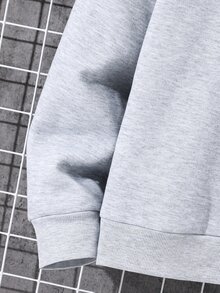 SHEIN 青少年男孩休閒麻灰色半開襟連帽衛衣，適合秋冬返校季 - 淺灰色 - 查看 7