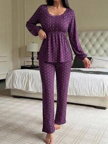 DAZY 2pcs/Set Sweet Ditsy Floral Sleeveless Tank Top & Slim Fit Ankle Pants, Women's Pajama Set For Spring/Summer - Red Violet - View 6