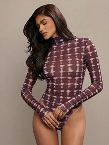 Hauture Women's Sexy Elegant Leopard Print Mock Neck Long Sleeve Bodysuit - Multicolor - View 3