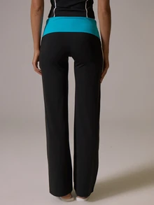 Musera Sport Contrast Colour Foldover Waist Contrast Colour Piped Side Straight Leg Yoga Style Coord Pants Fall Autumn Winter Gym Active Pilates Motion - Black - View 4