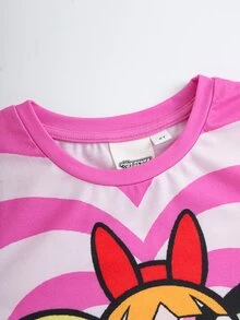 THE POWERPUFF GIRLS X SHEIN Young Girl Colorblock Heart Cartoon Print T-Shirt - Multicolor - View 4