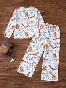 HARRY POTTER X SHEIN Tween Girl All-Over Print Long Sleeve Top And Pants Casual Daily Home Sleepwear Set - Multicolor - View 2