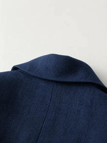 SHEIN Franclia 女款灰色條紋拼接長袖缺口領西裝外套 - 藏蓝色 - 查看 3