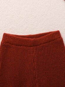 SHEIN Young Girl 2件組紅色秋季仙女風落肩愛心圖案針織長褲 - 酒紅色 - 查看 6