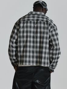Musero Oversized Drop Shoulder Check Flannel Shirt Button Fastening Autum Winter Essentials - Black and White - View 5