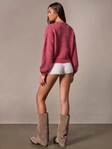 Athîral 女款復古優雅青蛙鈕扣長袖針織開襟衫 - 紅色 - 查看 3