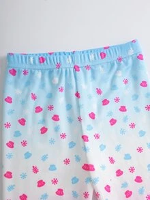 BABY SHARK X SHEIN طقم ملابس منزلية للبنات الرضع بطبعة كرتونية، توب بأكمام قصيرة وبنطلون طويل - متعدد الألوان - مشاهدة 6