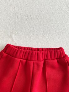 SHEIN 2件組幼女T恤+長褲，可愛甜美紅白色草莓印花，羊羔絨長袖圓領加厚款，適合冬季秋季節日派對 - 彩色 - 查看 6