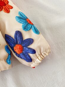 SHEIN 1件幼兒女童可愛3D花朵貼布長袖連帽厚實抓絨內裡拉鍊夾克外套 戶外聖誕冬季秋季 - 彩色 - 查看 7