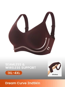LUVLETTE Plus Chocolate Wireless Full Coverage Seamless Side Support Lounge Bra Bralette Bra No Show Underwear Workout Sports Sticky Basic SizeFreedom Bra - Chocolate Brown - View 1