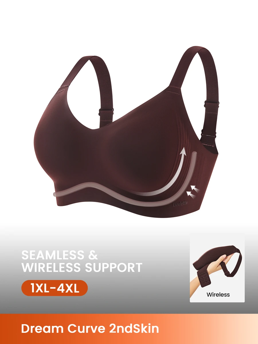 LUVLETTE Plus Chocolate Wireless Full Coverage Seamless Side Support Lounge Bra Bralette Bra No Show Underwear Workout Sports Sticky Basic SizeFreedom Bra - Chocolate Brown - View 1